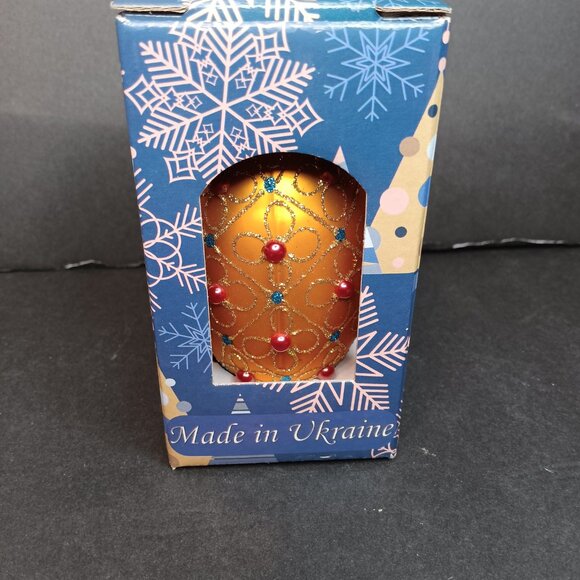 Vtg. Bestpysanky Christmas Ornament Jeweled Cross Gold Tone Blown Glass Ukraine - Picture 4 of 6